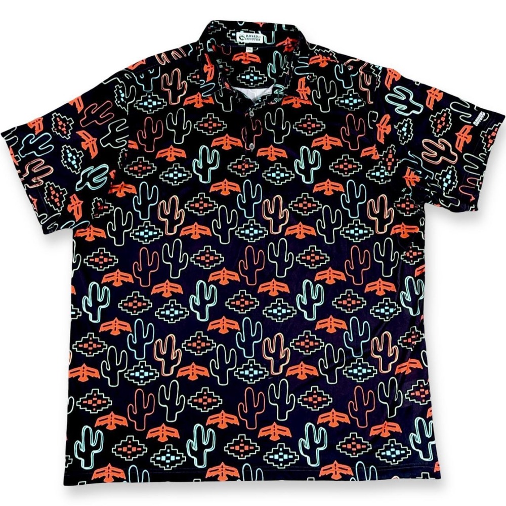 Raised by Coyotes Desert Cactus Night Polo Shirt 2XL Black Neon Southwest Falcon